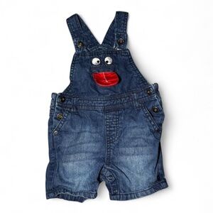 Truly Scrumptious Baby blue denim overall shorts with red tongue pocket 🪷